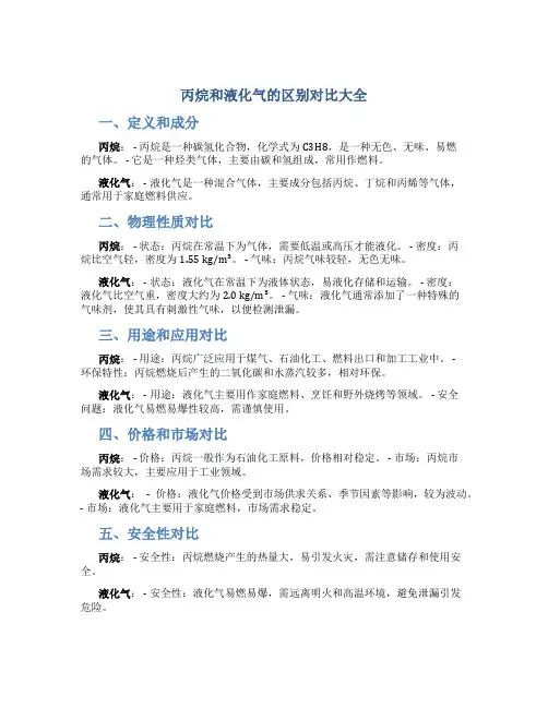 丙烷和液化气的区别对比大全