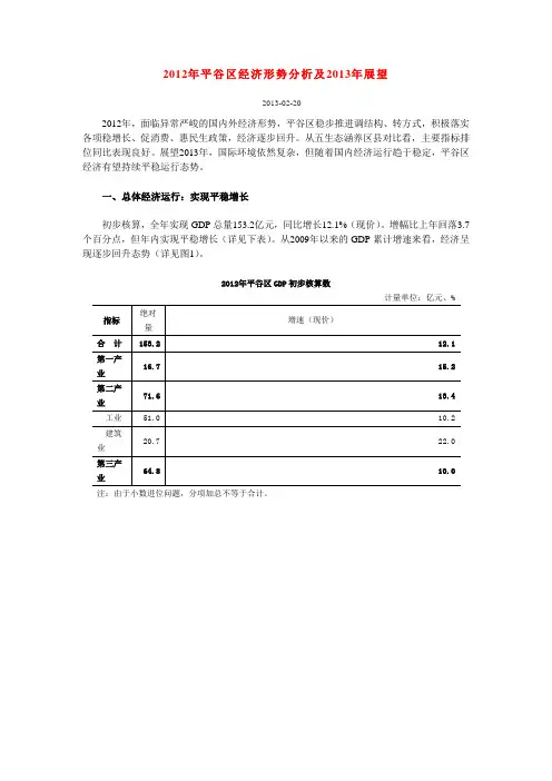 2012年平谷区经济形势分析及2013年展望