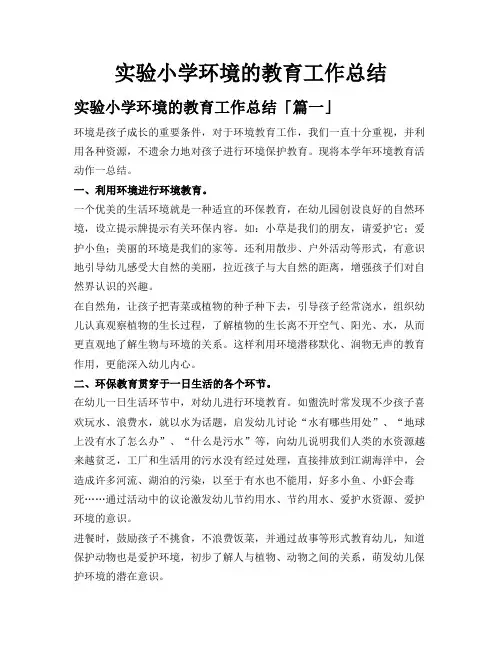 实验小学环境的教育工作总结