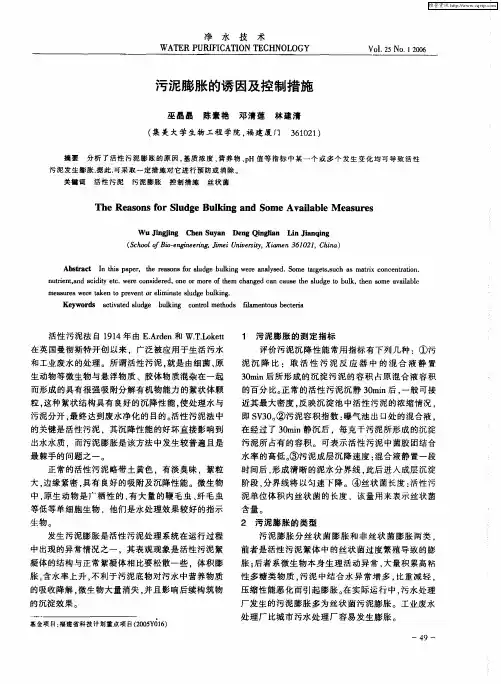 污泥膨胀的诱因及控制措施