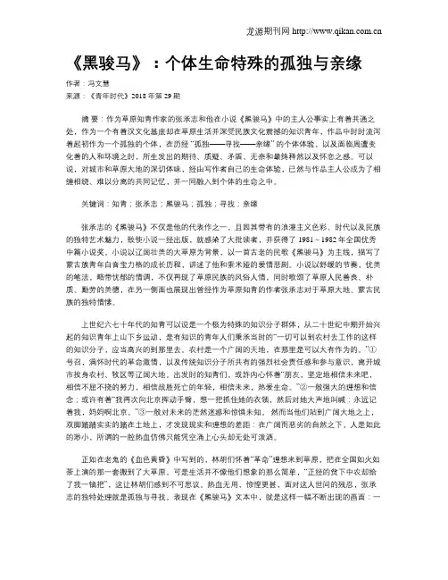 《黑骏马》：个体生命特殊的孤独与亲缘
