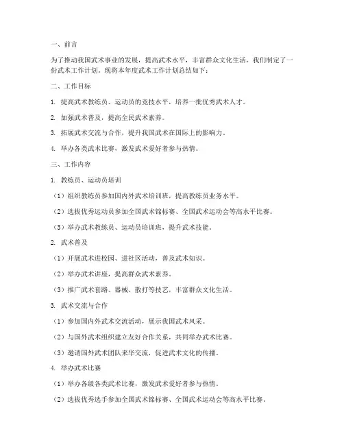 武术工作计划总结范文