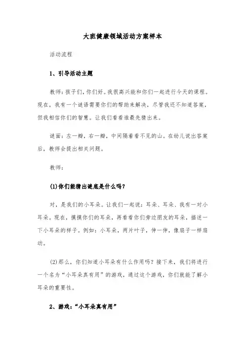大班健康领域活动方案样本（三篇）