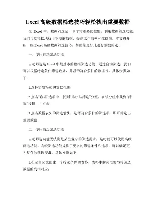 Excel高级数据筛选技巧轻松找出重要数据