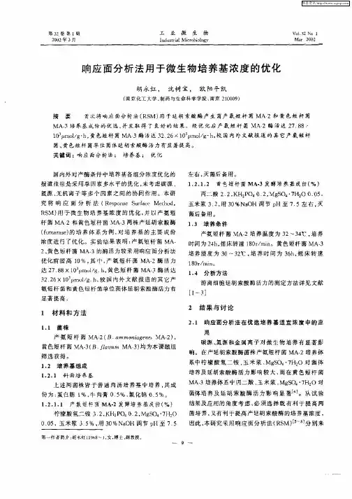 响应面分析法用于微生物培养基浓度的优化
