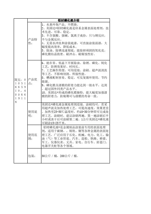 铝材磷化液介绍