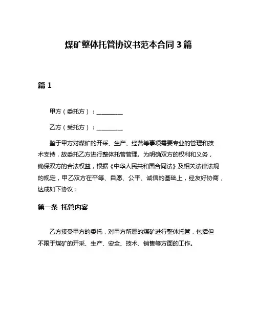 煤矿整体托管协议书范本合同3篇