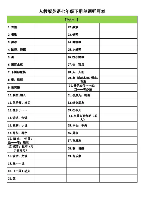 【推荐】新人教版英语七年级下册单词听写表