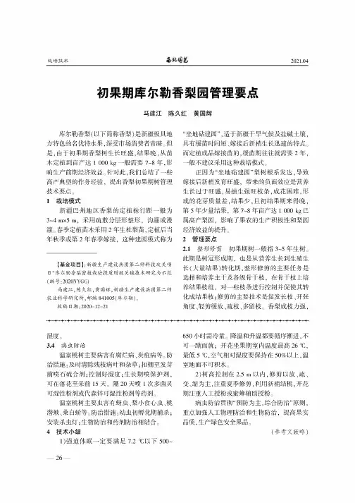 初果期库尔勒香梨园管理要点