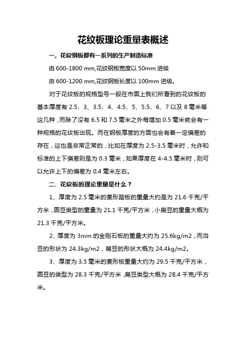 花纹板理论重量表概述