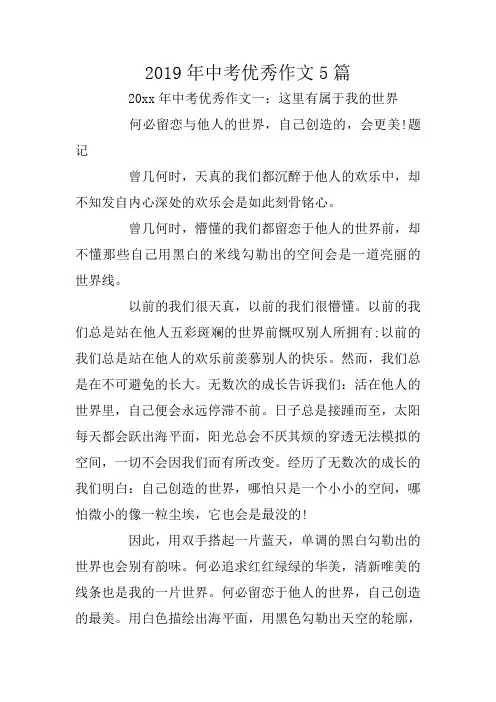 2019年中考优秀作文5篇