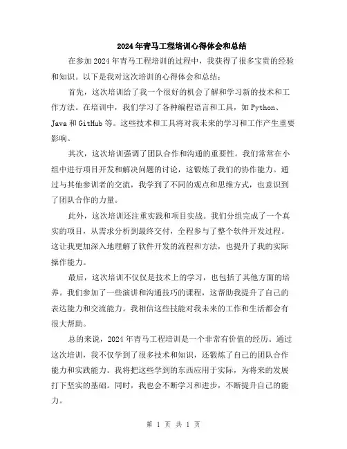 2024年青马工程培训心得体会和总结