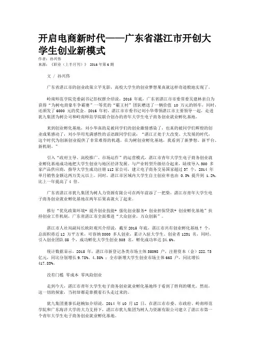 开启电商新时代——广东省湛江市开创大学生创业新模式