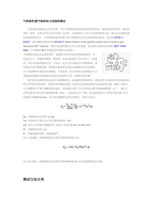 气体吸附(氮气吸附法)比表面积测定