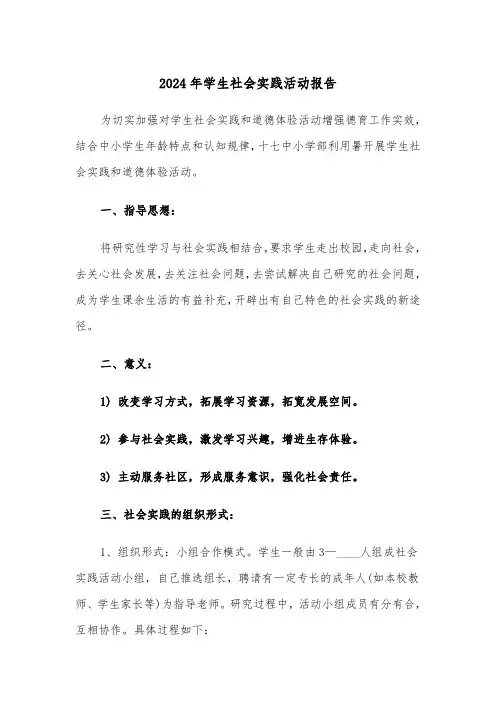 2024年学生社会实践活动报告（2篇）