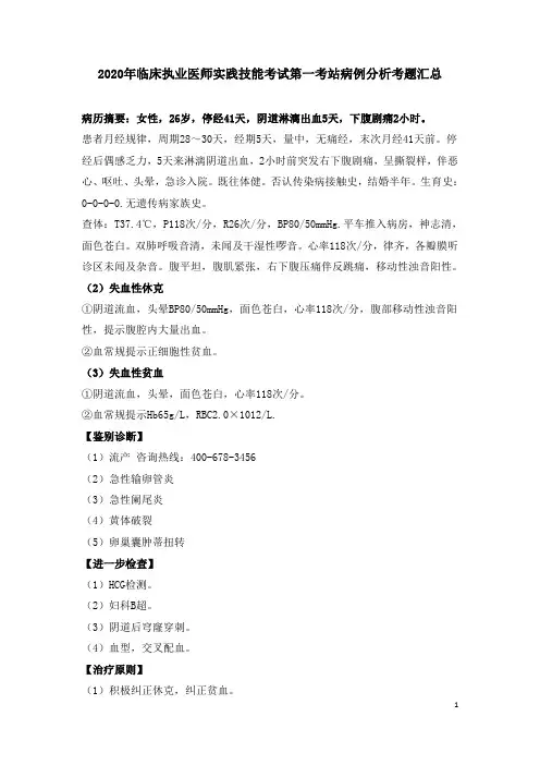 2020年临床执业医师实践技能考试第一考站病例分析考题汇总