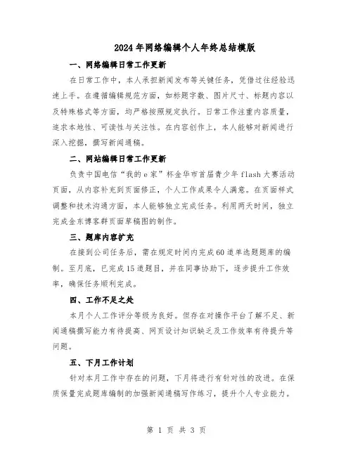 2024年网络编辑个人年终总结模版（二篇）