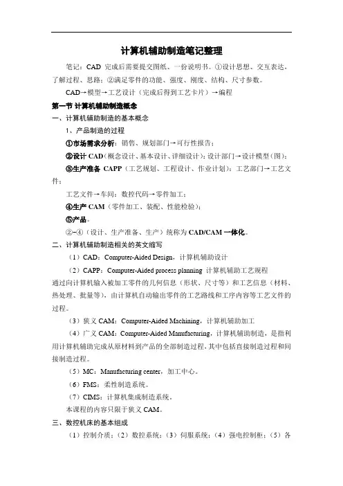 计算机辅助制造考试笔记整理