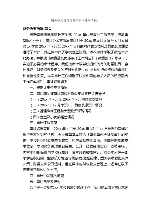 财务收支情况自查报告（通用3篇）