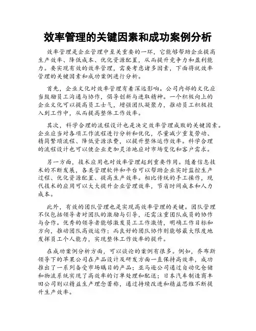 效率管理的关键因素和成功案例分析