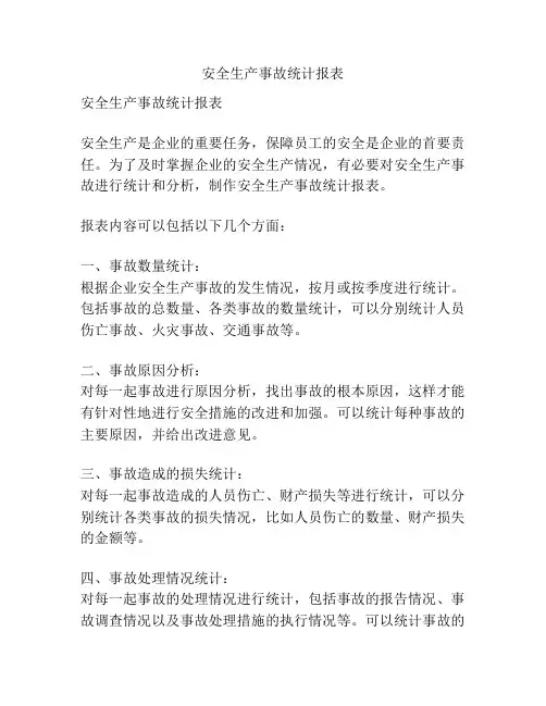 安全生产事故统计报表