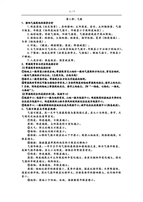 高三地理背诵提纲——气候