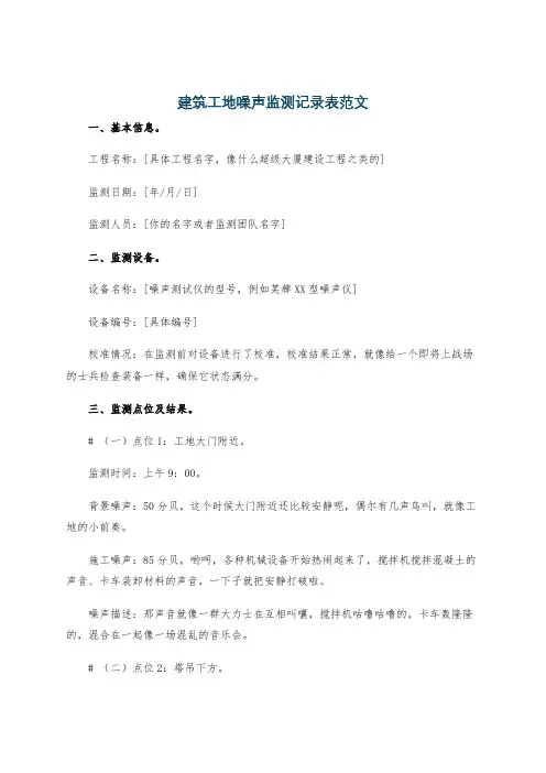 建筑工地噪声监测记录表范文