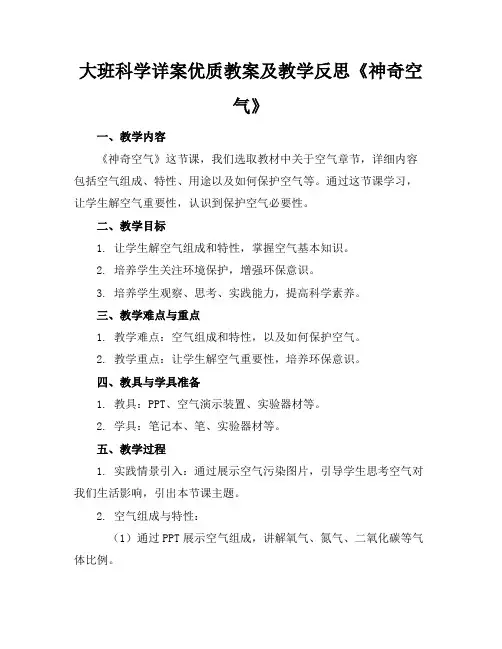 大班科学详案优质教案及教学反思《神奇的空气》