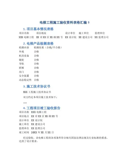 电梯工程施工验收资料表格汇编3