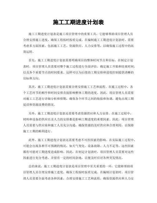 施工工期进度计划表