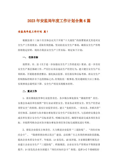 2023年安监局年度工作计划合集6篇_1