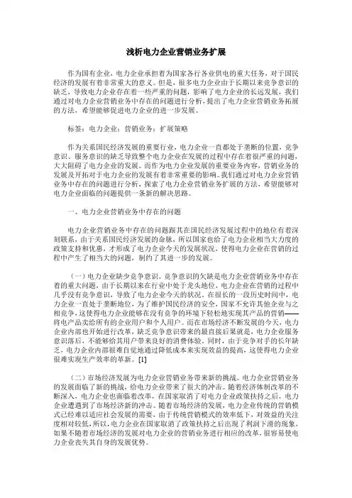 浅析电力企业营销业务扩展