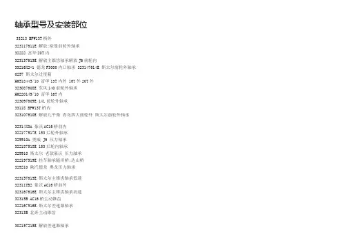 轴承型号及安装部位