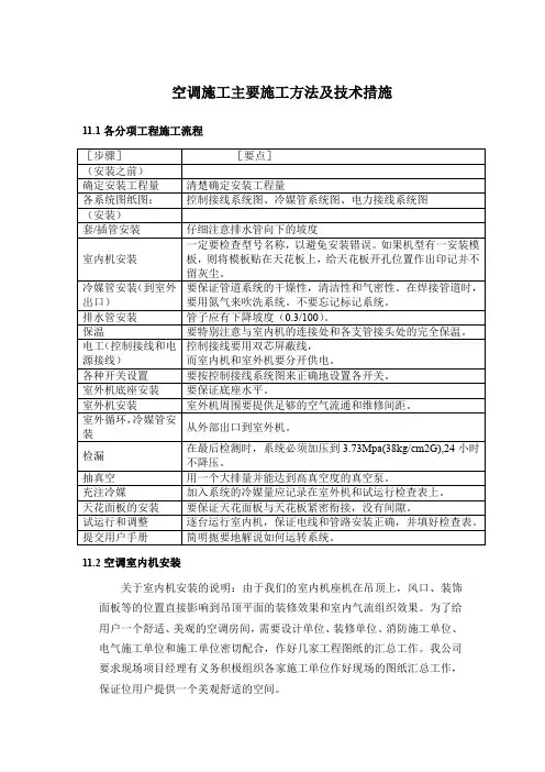 空调施工主要施工方法及技术措施【精编】