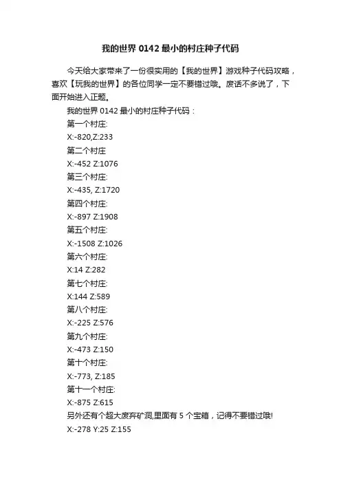 我的世界0142最小的村庄种子代码