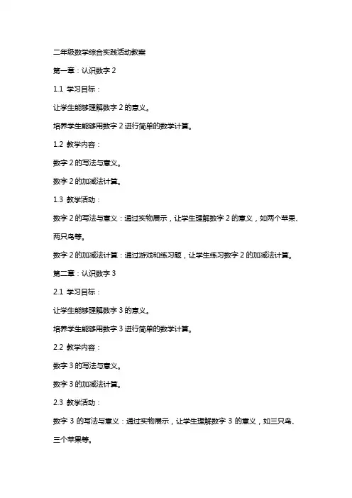 二年级数学综合实践活动教案