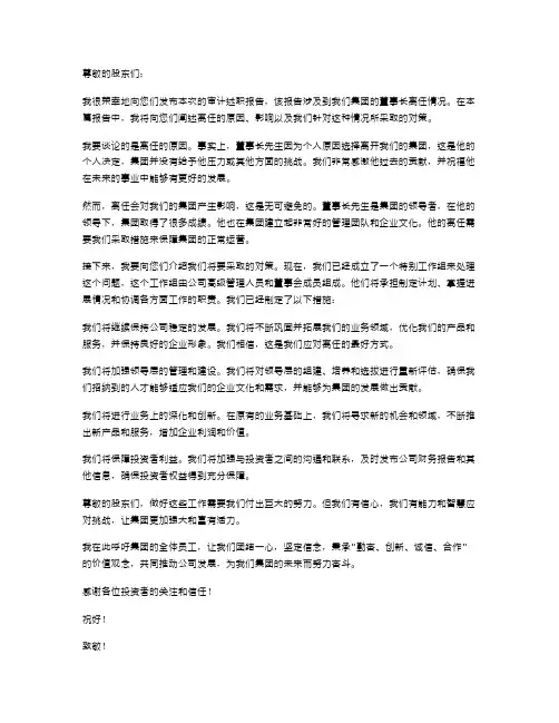 集团董事长离任审计述职报告