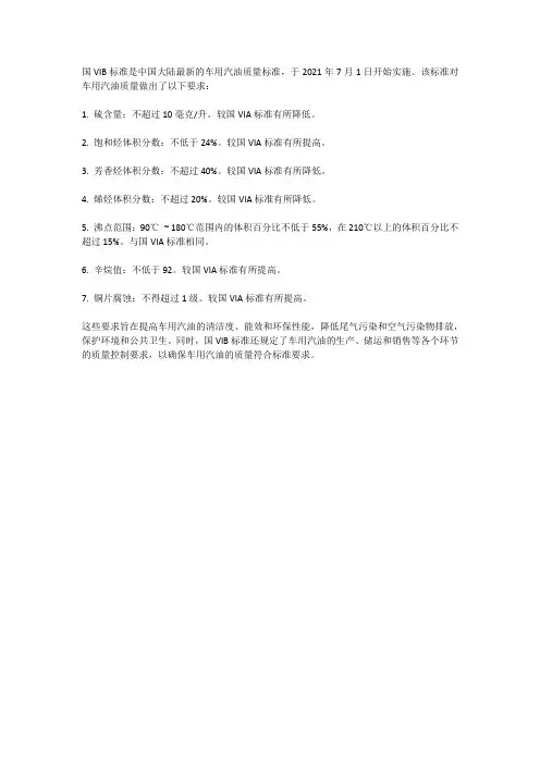 国vib标准车用汽油质量