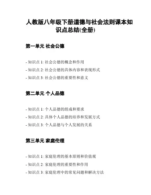 人教版八年级下册道德与社会法则课本知识点总结(全册)