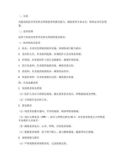 患者突发休克晕倒应急预案