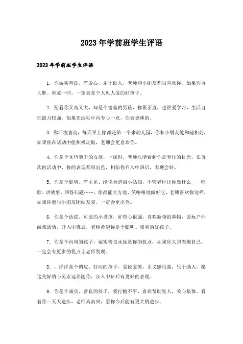 2023年学前班学生评语