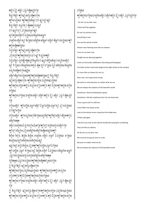 美丽世界的孤儿歌词拼音和英文的翻译