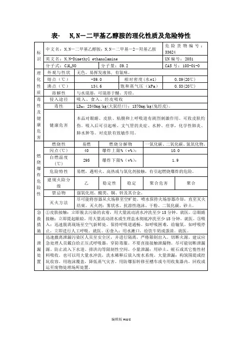 N,N-二甲基乙醇胺的理化性质及危险特性