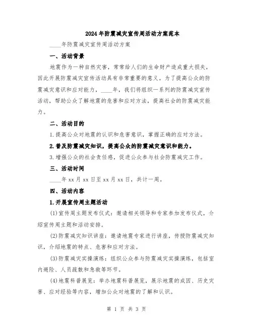 2024年防震减灾宣传周活动方案范本