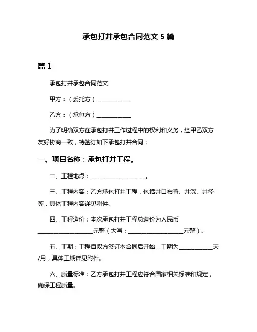 承包打井承包合同范文5篇