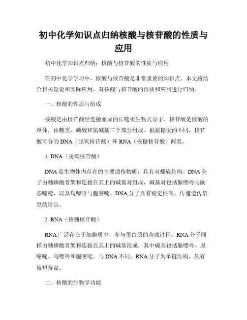 初中化学知识点归纳核酸与核苷酸的性质与应用