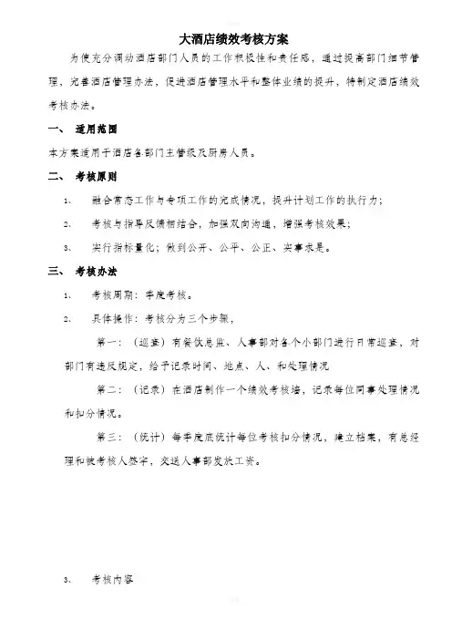 国际大酒店考核方案