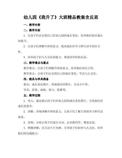 幼儿园《我升了》大班精品教案含反思