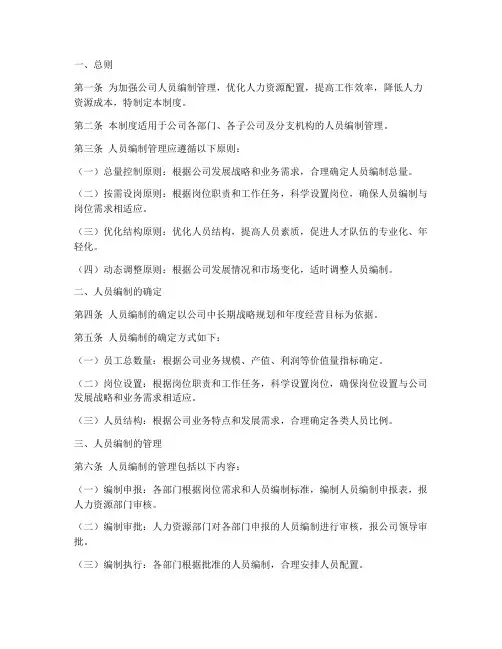 人员编制管理制度管理制度