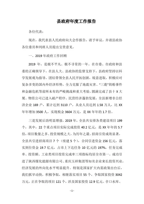 2019县政府年度工作报告